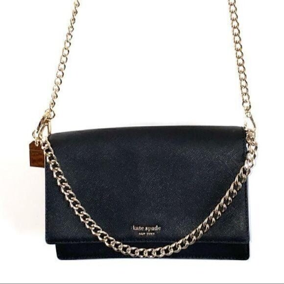 Kate Spade Black & Gold Cameron Convertible Crossbody Bag +upgraded Chain & tag - Picture 5 of 16